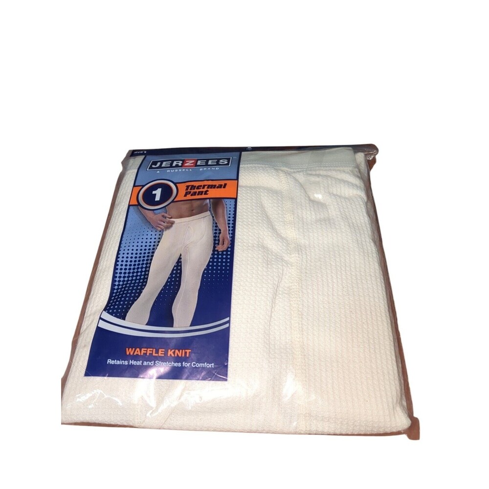 New Sealed Jerzees Men's Waffle Knit Comfort Thermal Pants White Size LG